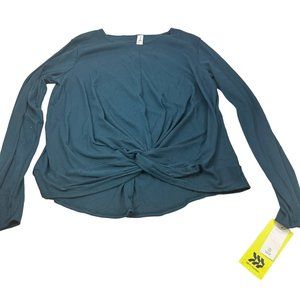 All In Motion Womens Size XXL Long Sleeve Ribbed Twist Knot Front Tee Shirt Teal